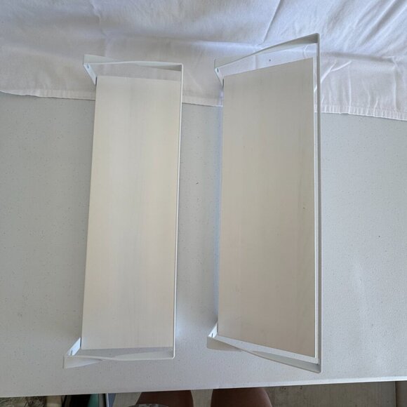 White Wall Mounted Wood and Metal Shelf with Towel Bar Modern Bathroom Storage - Picture 2 of 4